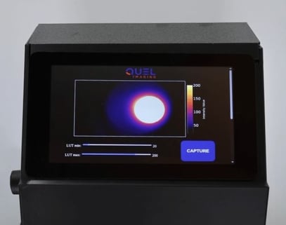 Close up of the imaging system display showing the GUI layout from a user perspective. 