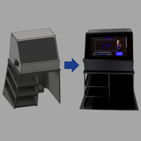 Graphic depicting a CAD model and prototype of the fluorescence imaging demo system. 