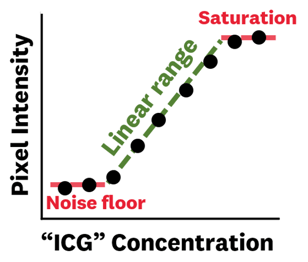Fluorescence intensity can saturate based on camera dynamic range and fluorescence self-quenching
