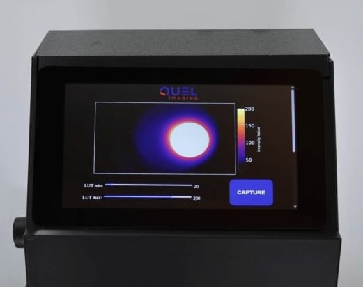 QUEL Imaging's custom FluoViz imaging system showing an ICG coin