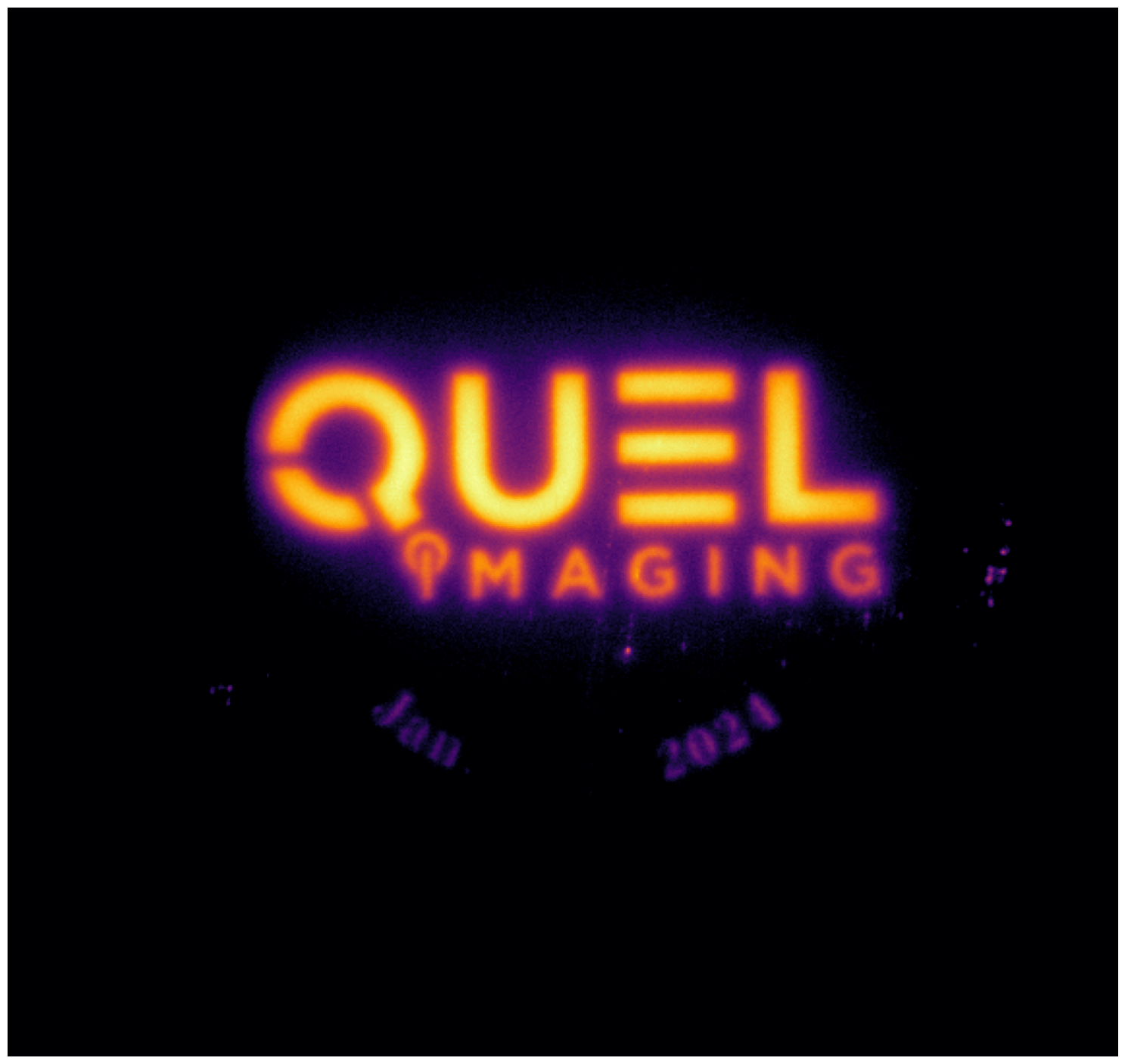 QUEL Imaging logo embedded in a fluorescence tissue phantom mask imaged with NIR fluorescence 
