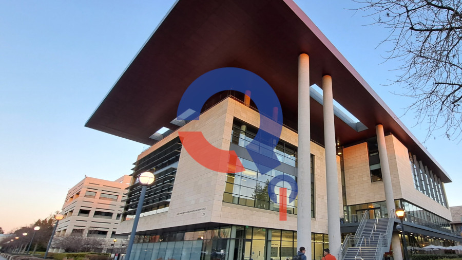 QUEL Q logo on image of Stanford'sLi Ka Shing Center